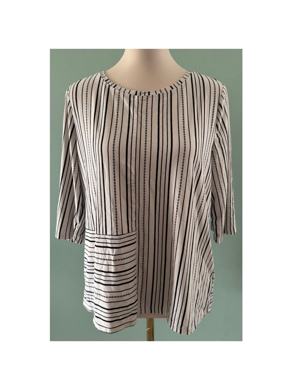 Women's Habitat Striped Top Size L White Black